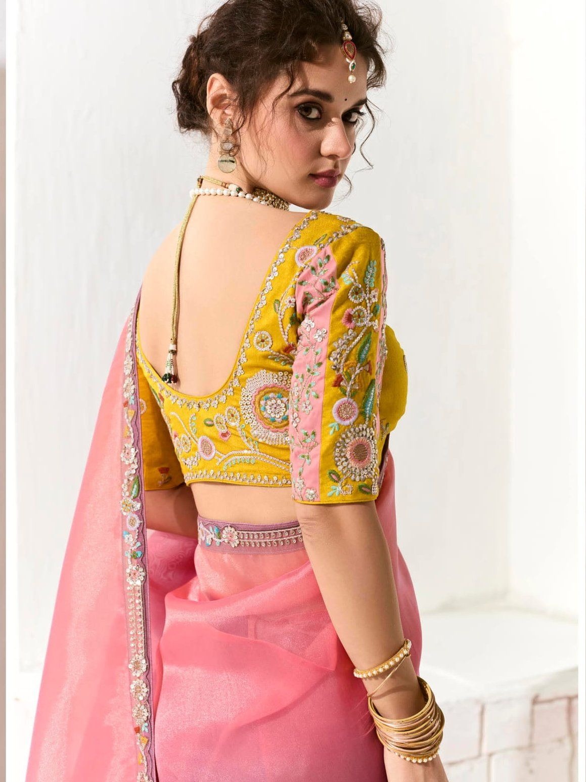 Dhiyona KM Women Purple & Pink Tissue Silk Organza Saree