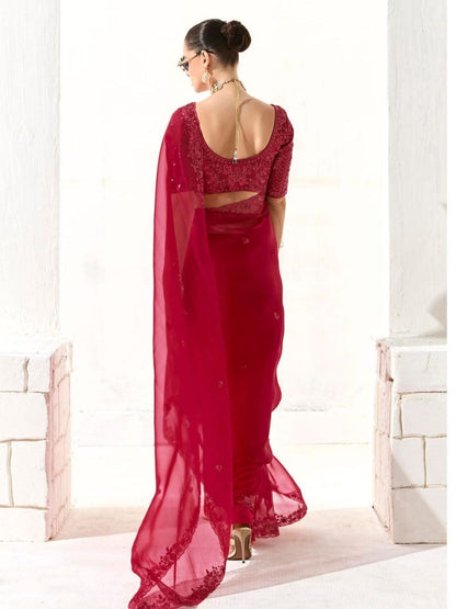 Dhiyona KM Women Red Silk Saree With Matching Blouse
