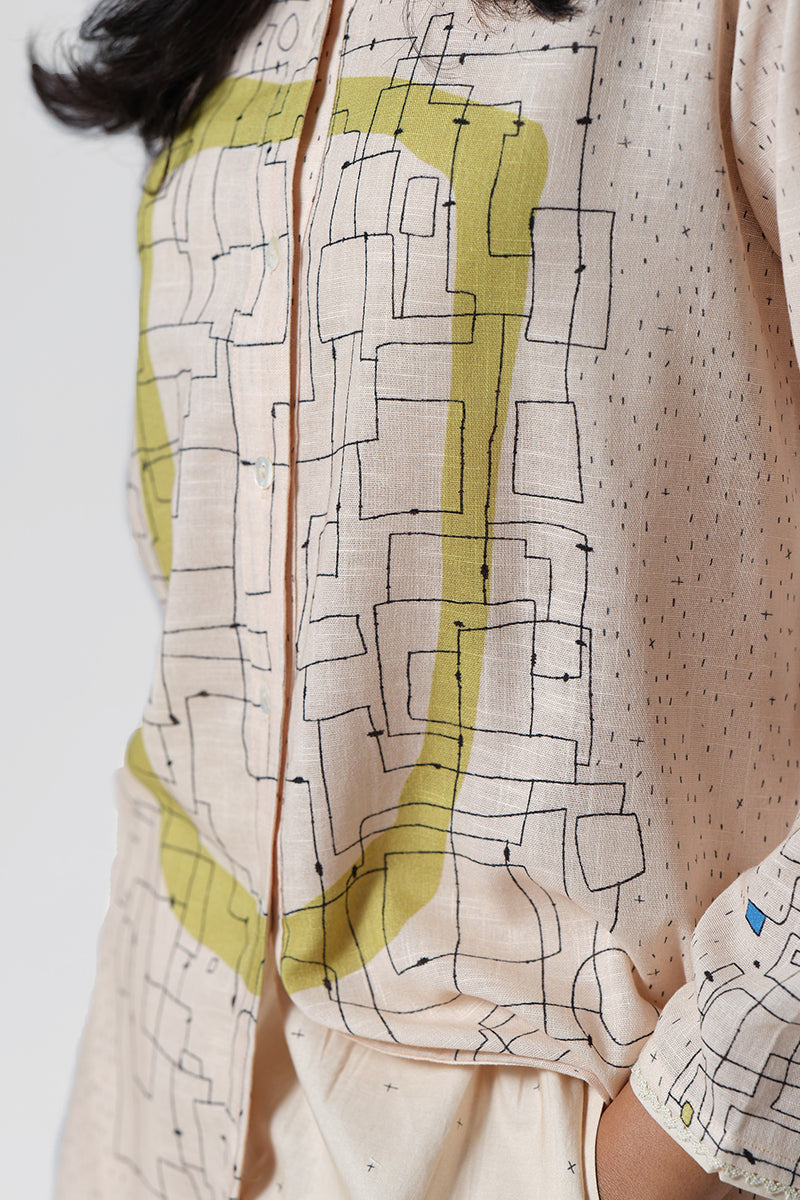 Women's Pearled Ivory Cotton Linen Co-ord Set