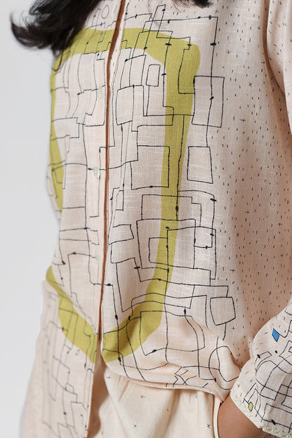Women's Pearled Ivory Cotton Linen Co-ord Set