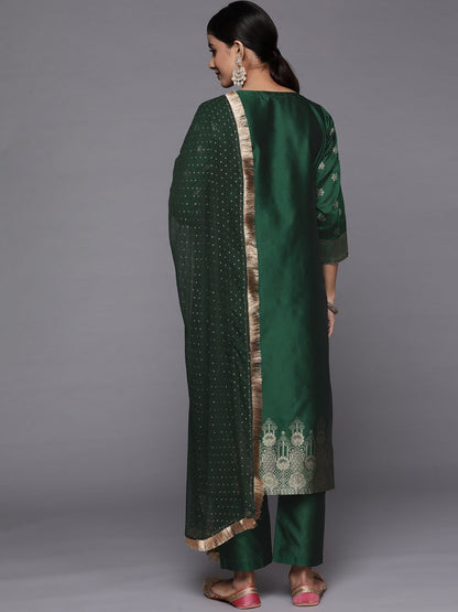 Dhiyona VA Women's Green Kurta with Trousers & With Dupatta