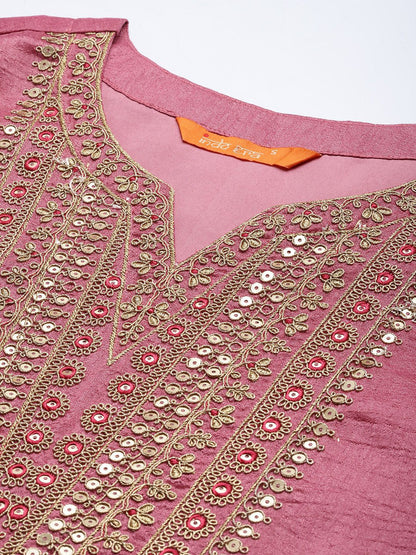 Dhiyona IE Floral Embroidered Sequinned Kurta with Trousers & With Dupatta