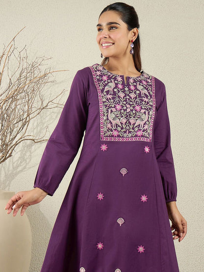 Dhiyona IE Purple Embroidered Top With Trouser Co-Ords