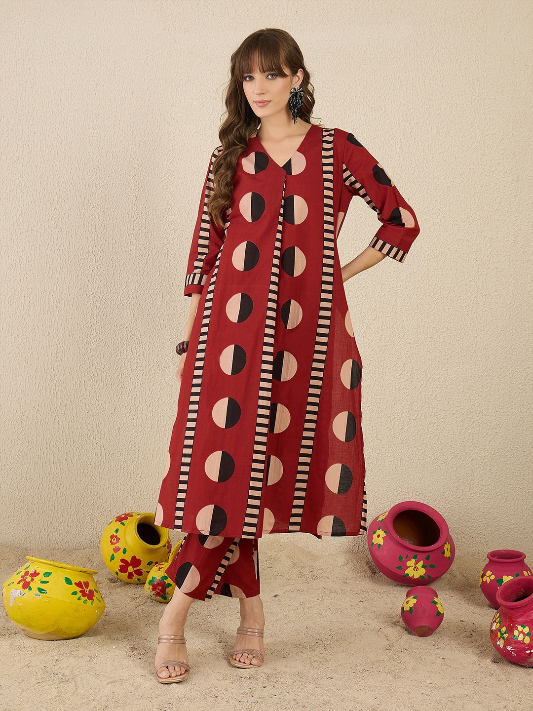 Geometric Printed Regular Pure Cotton Kurta With Trouser