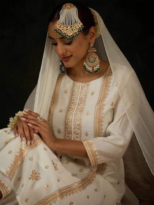 Dhiyona IE Women Ethnic Motifs Embroidered Regular Sequinned Kurta with Trousers & With Dupatta