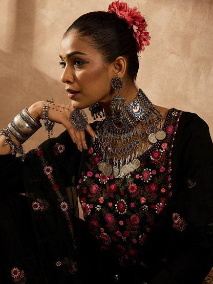 Dhiyona IE Women Floral Embroidered Regular Thread Work Kurta with Trousers & With Dupatta