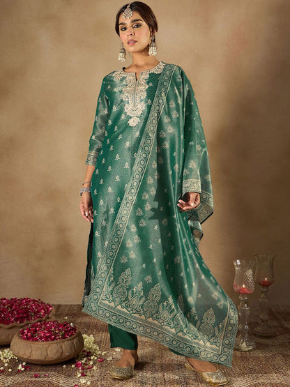 Women Ethnic Motifs Embroidered Regular Kurta with Trousers & With Dupatta