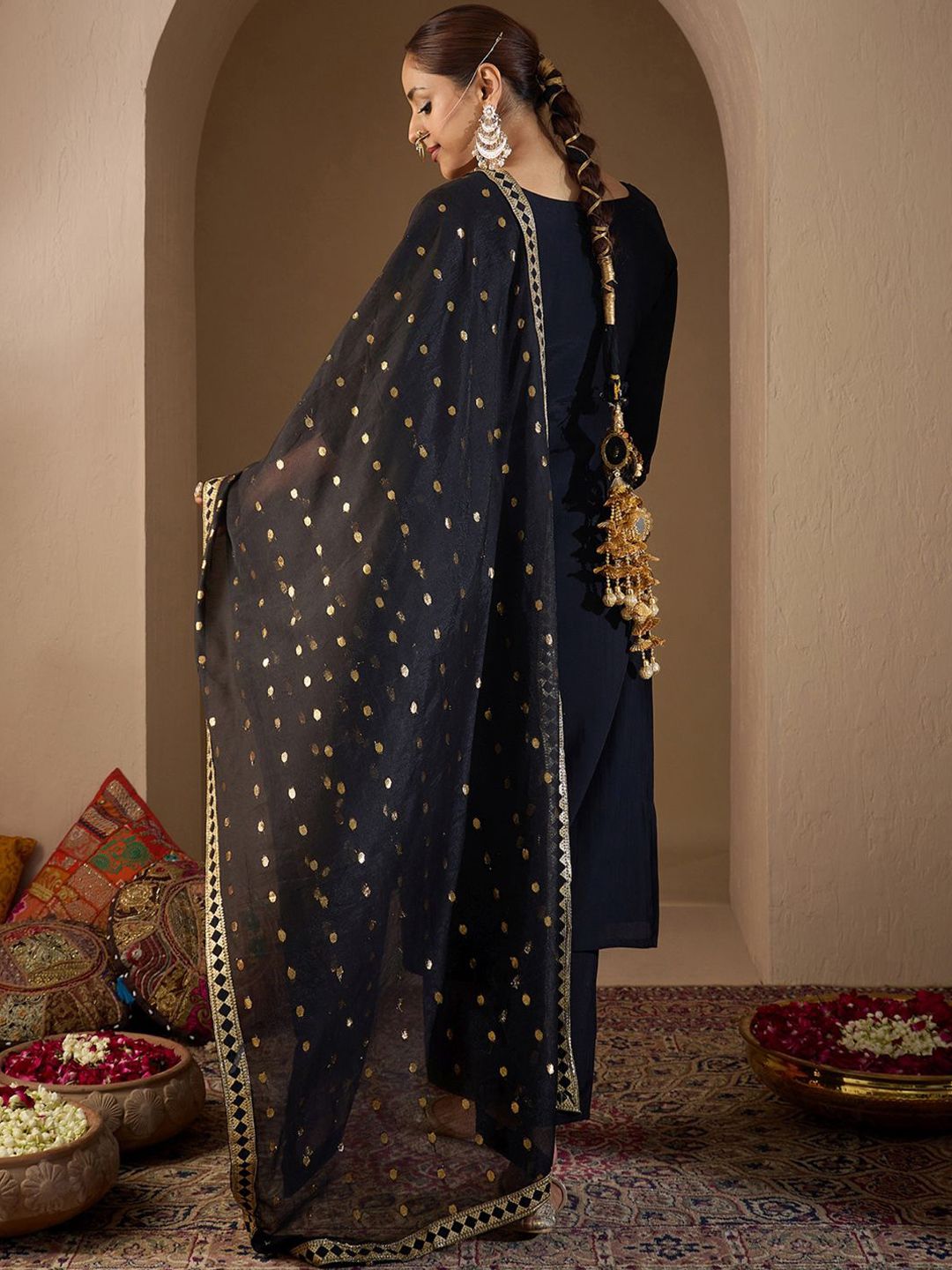 Women Ethnic Motifs Embroidered Regular Sequinned Kurta with Trousers & With Dupatta