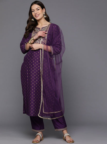 Women Floral Yoke Design Regular Sequinned Kurta with Trousers & Dupatta