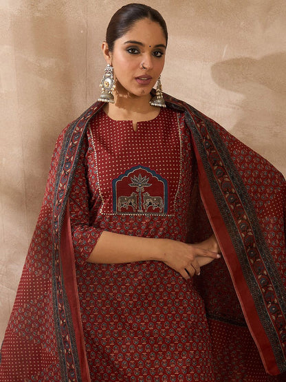 Women Ethnic Motifs Printed Regular Pure Cotton Kurta with Trousers & With Dupatta