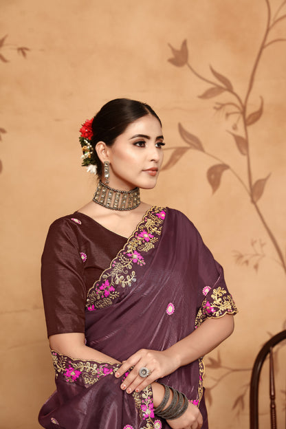 Dhiyona GR Women's Armani Chocolate Brown Jimmi Choo Embroidered Saree