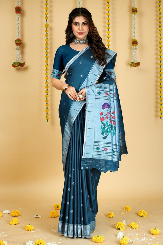 Dhiyona GR Women's Mastani 2 Teal Zari Paithani Silk Saree