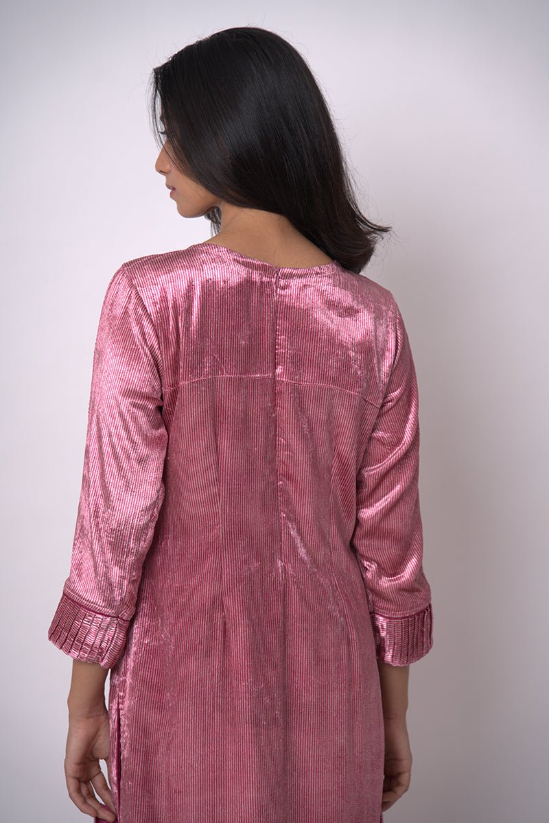 Women's Fushia Pink and Beige Silk Velvet Salwar Suit