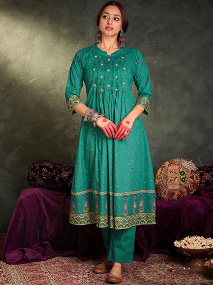 Dhiyona IE Women Ethnic Motifs Embroidered Panelled Mirror Work Pure Cotton Kurta