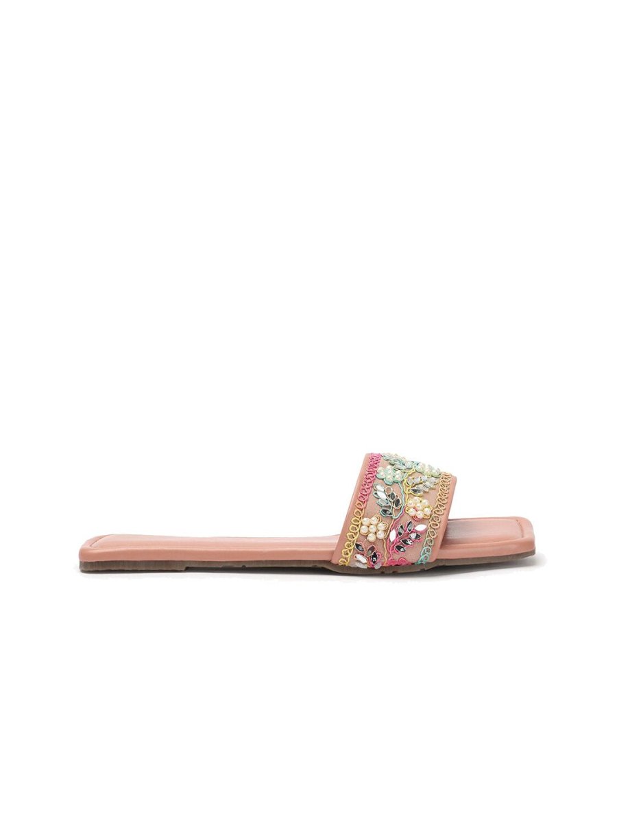 Dhiyona AK Peach-Coloured Embellished Open Toe Flats