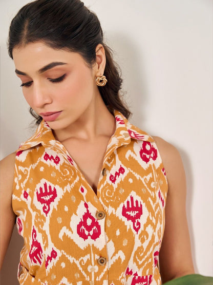 Dhiyona AY Women's Ikkath Printed Cotton Fit & Flared Ethnic Dress
