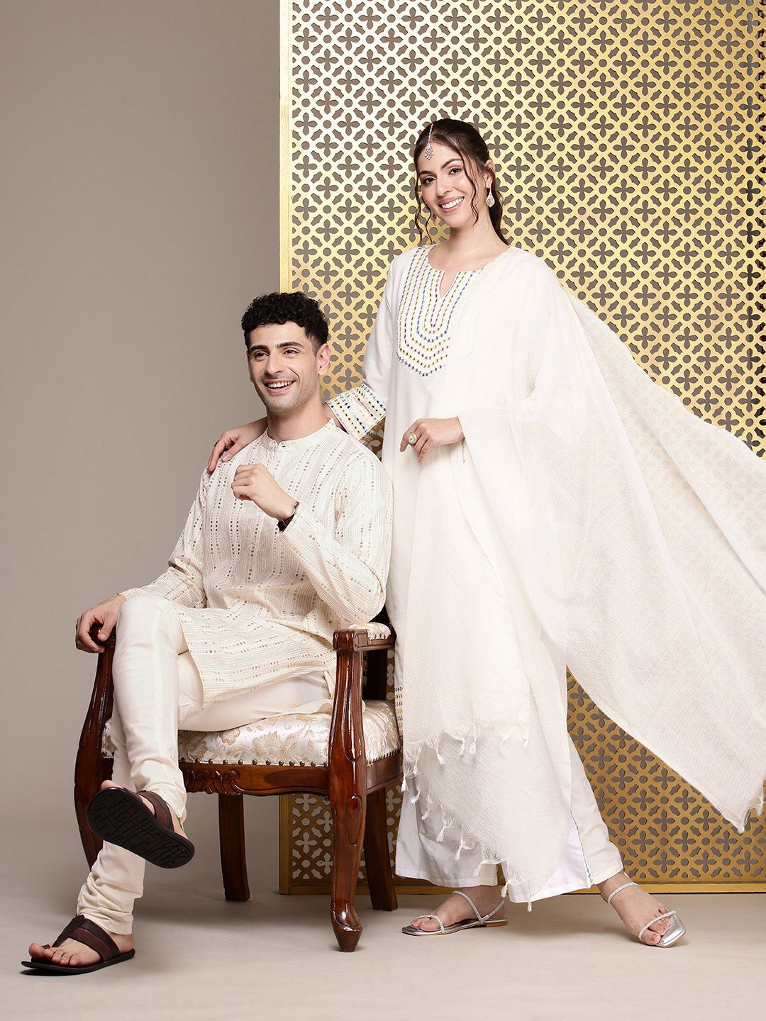 Dhiyona PD Women Embroidered Beads and Stones Jashn Kurta with Palazzos & Dupatta
