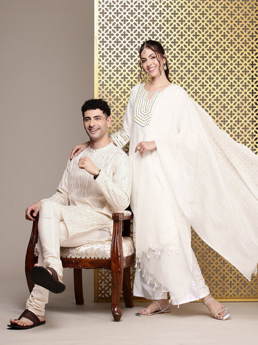 Dhiyona PD Women Embroidered Beads and Stones Jashn Kurta with Palazzos & Dupatta