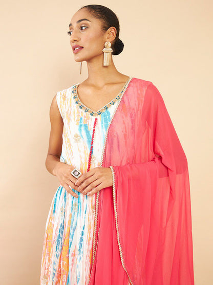 Dhiyona SO Women's Women Red Embroidered Sequinned Pure Silk Kurta Churidar & With Dupatta