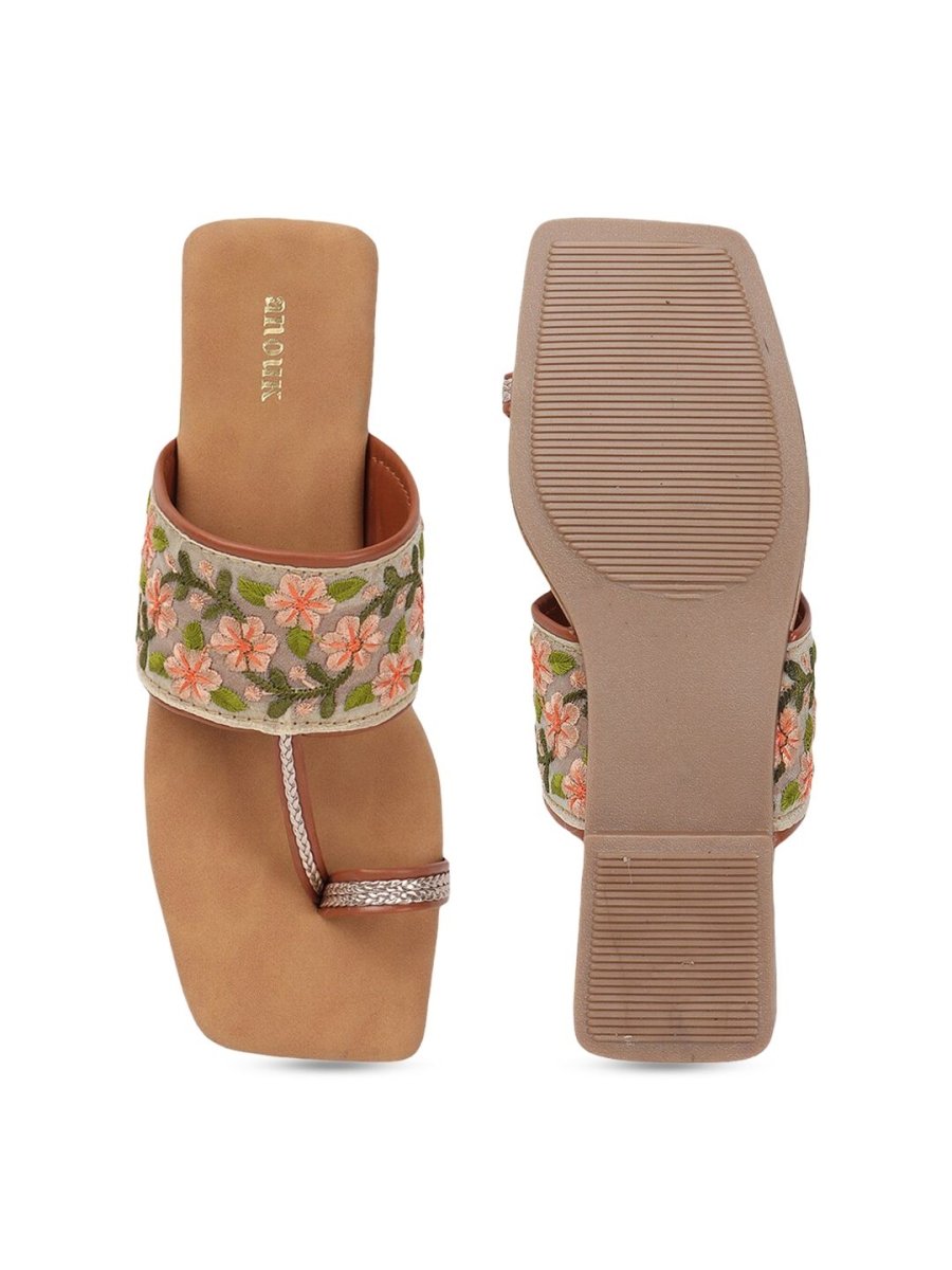 Dhiyona AK Tan Brown Printed Open Toe Flats