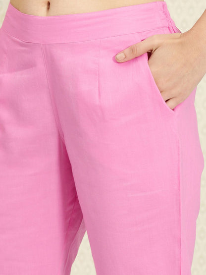 Dhiyona PD Women Women Pink Pleated Pure Cotton Rozana Kurta Set