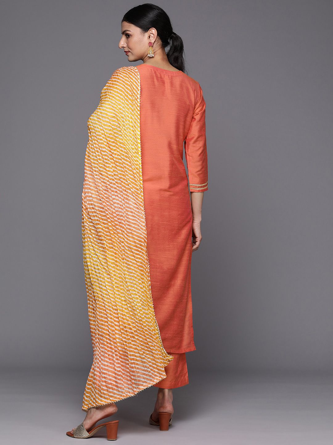 Dhiyona VA Women'sEthnic Motifs Zari Embroidered Sequinned Yoke Design Kurta With Trousers & Dupatta