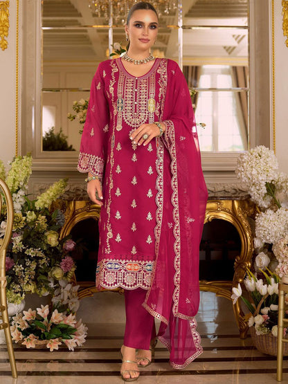 Ethnic Motifs Embroidered Zari Kurta with Trousers & Dupatta