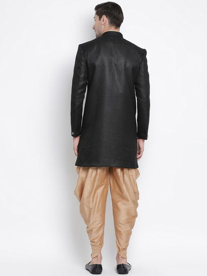 Men's Black Polyester Lurex Blend Straight Sherwani Set