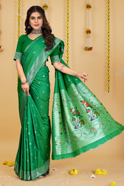 Dhiyona GR Women's Mastani Bottle Green Zari Paithani Silk Saree