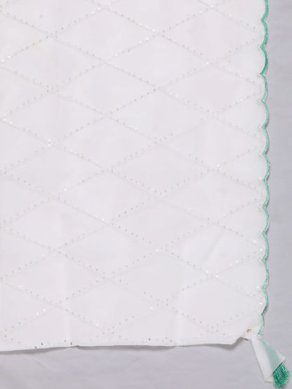 Women Sea Green Floral Embroidered Sequinned Liva Kurta with Trousers & Dupatta