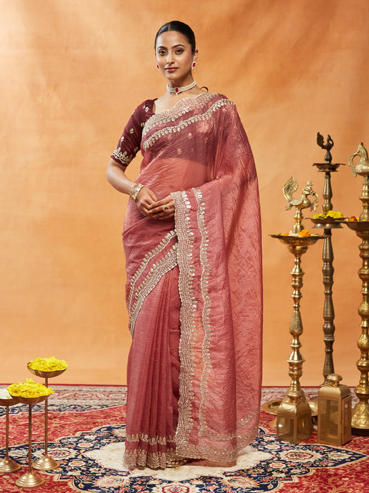Dhiyona KS Women's Embellished Sequinned Embroidered Organza Saree