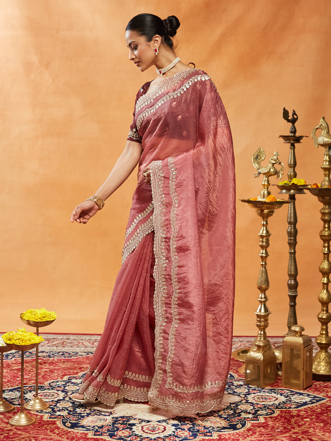 Dhiyona KS Women's Embellished Sequinned Embroidered Organza Saree