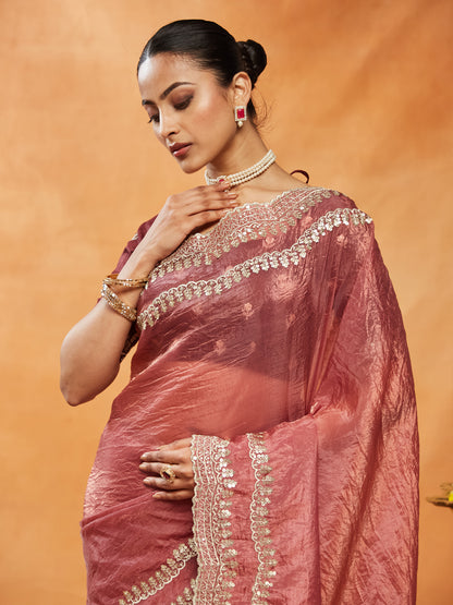 Dhiyona KS Women's Embellished Sequinned Embroidered Organza Saree