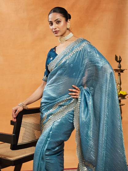 Dhiyona KS Women's Embellished Sequinned Embroidered Organza Saree