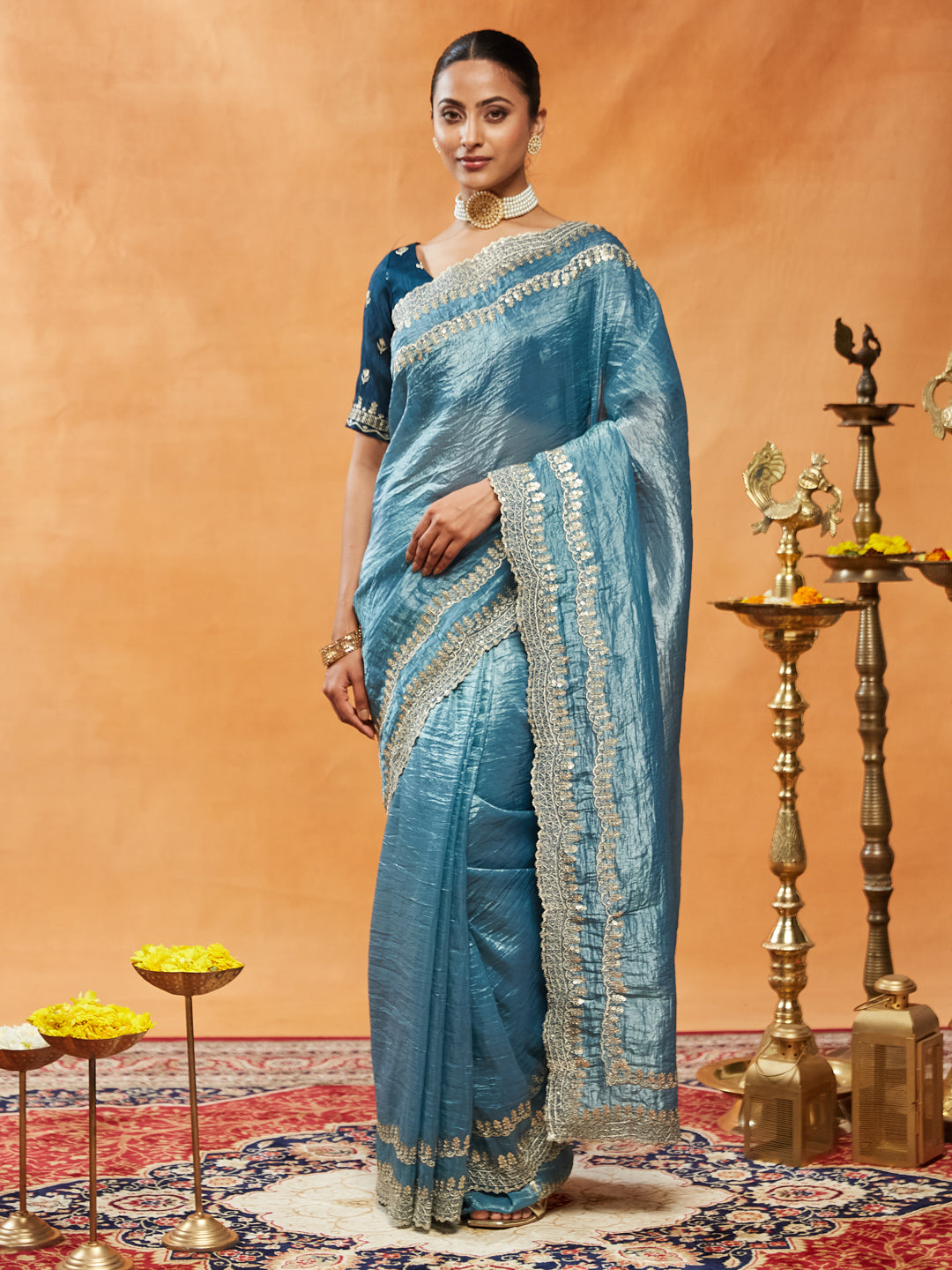 Dhiyona KS Women's Embellished Sequinned Embroidered Organza Saree