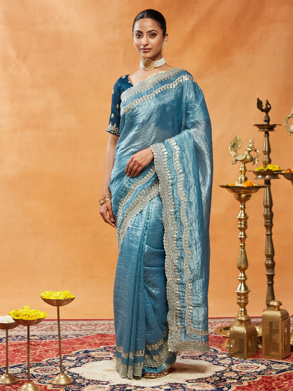 Dhiyona KS Women's Embellished Sequinned Embroidered Organza Saree