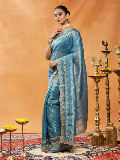 Dhiyona KS Women's Embellished Sequinned Embroidered Organza Saree
