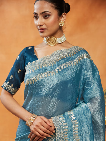Dhiyona KS Women's Embellished Sequinned Embroidered Organza Saree