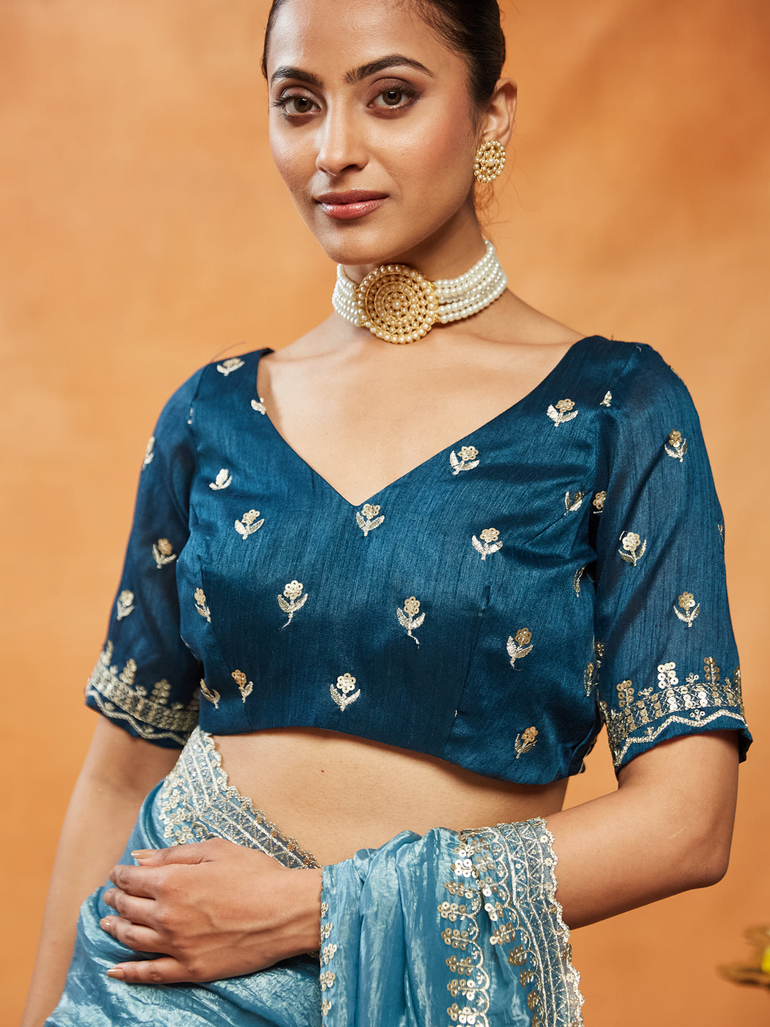 Dhiyona KS Women's Embellished Sequinned Embroidered Organza Saree