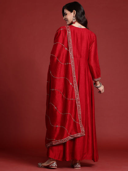 Ethnic Motifs Embroidered Empire Kurta with Trousers & Dupatta