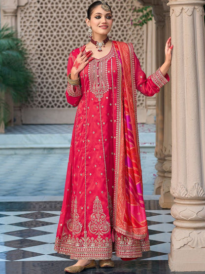Ethnic Motifs Embroidered Sequinned Anarkali Kurta with Trouser & Dupatta