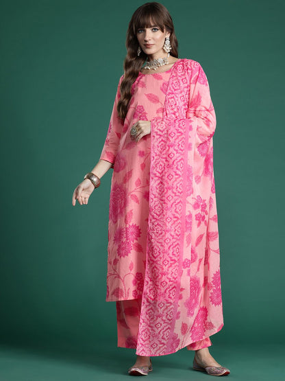 Dhiyona IE Floral Printed Pure Cotton Kurta with Trousers & With Dupatta