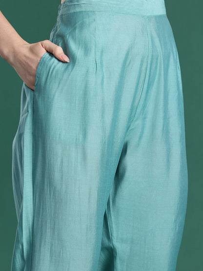 Floral Embroidered Thread Work Kurta with Trousers & With Dupatta