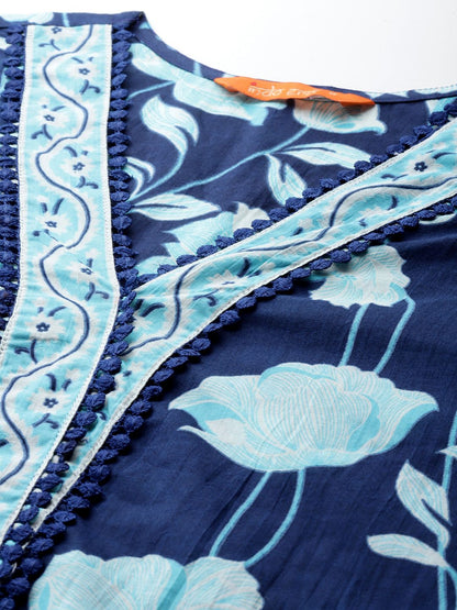 Dhiyona IE Floral Printed Pure Cotton Kurta With Trousers & Dupatta