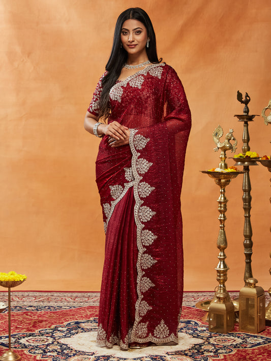 Dhiyona KS Women's Embellished Embroidered Sequinned  Saree