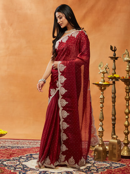 Dhiyona KS Women's Embellished Embroidered Sequinned  Saree