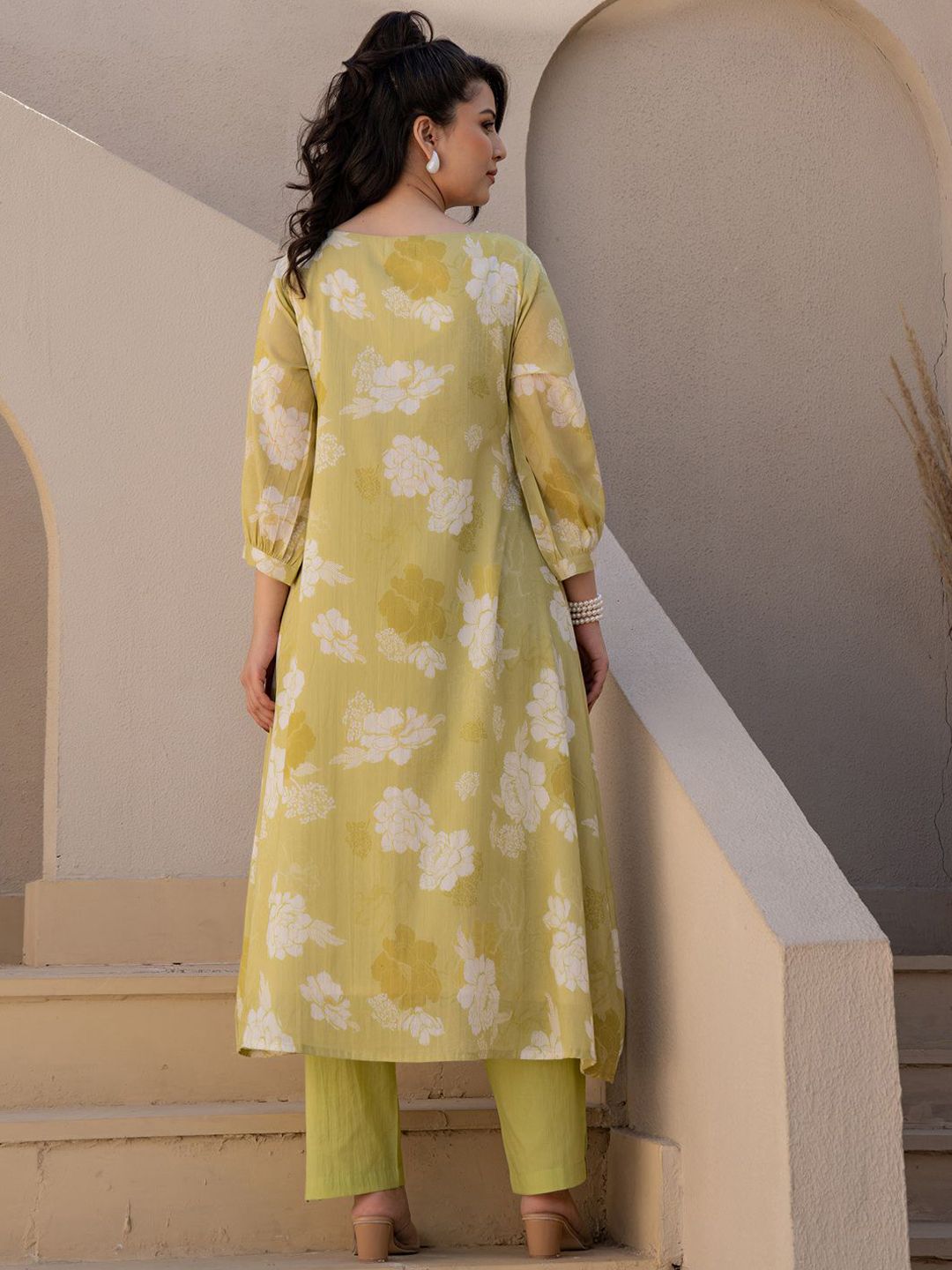 Dhiyona IE Printed Pure Cotton A-Line Tunic & Trousers Co-Ord Set