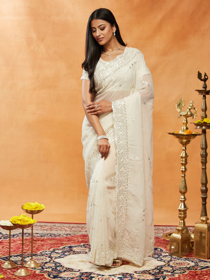 Dhiyona KS Women's Embellished Embroidered Pure Chiffon Saree