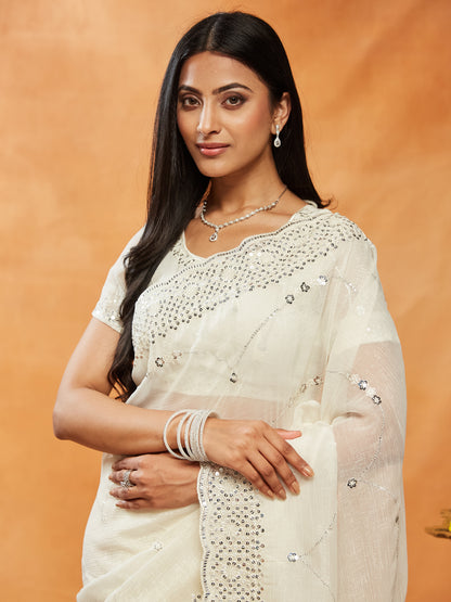 Dhiyona KS Women's Embellished Embroidered Pure Chiffon Saree