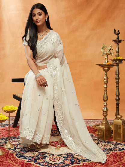 Dhiyona KS Women's Embellished Embroidered Pure Chiffon Saree